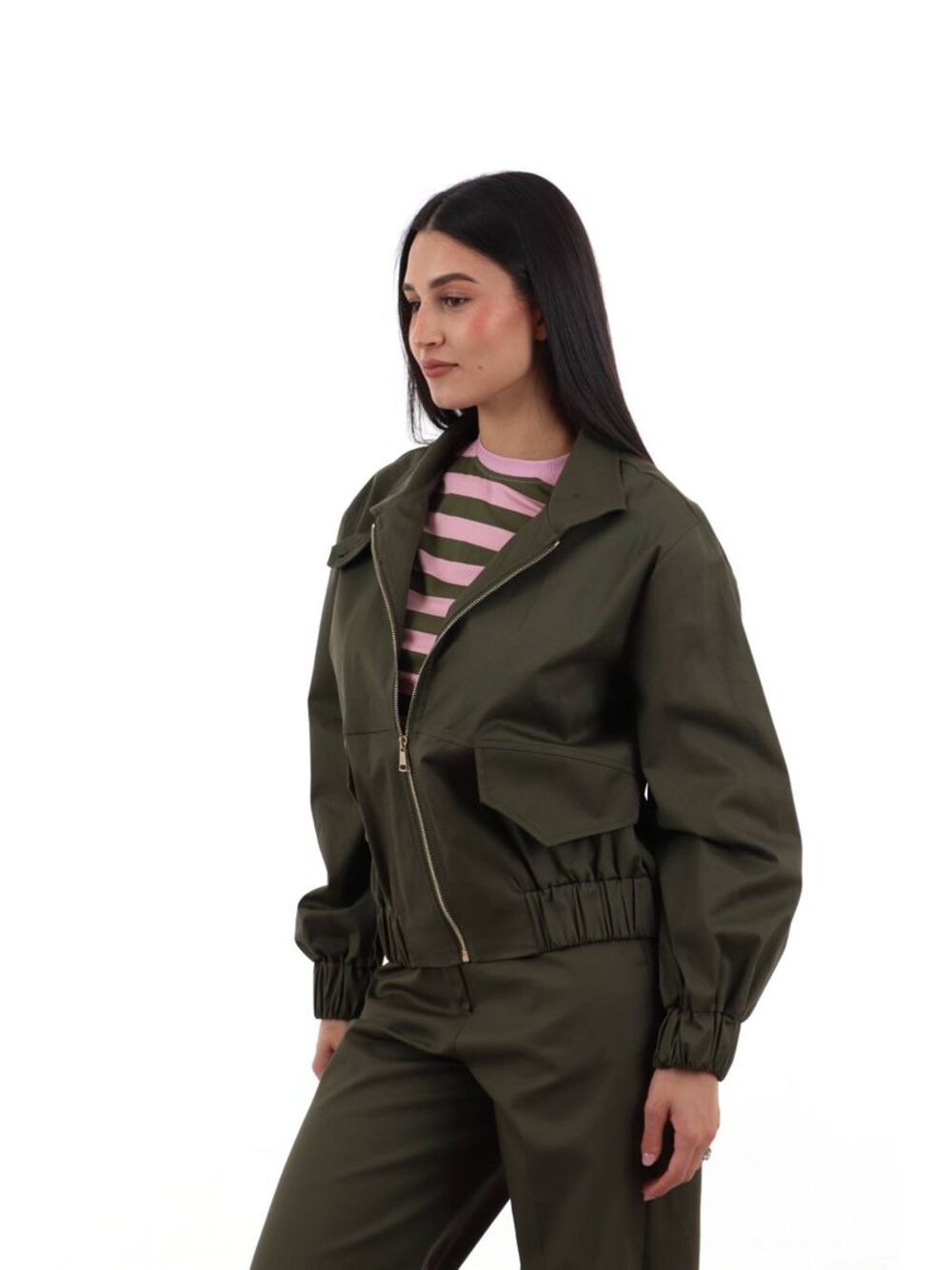 I AM Giubbino Donna Mod. 41768 TASCHE VERDE MILITARE Militare