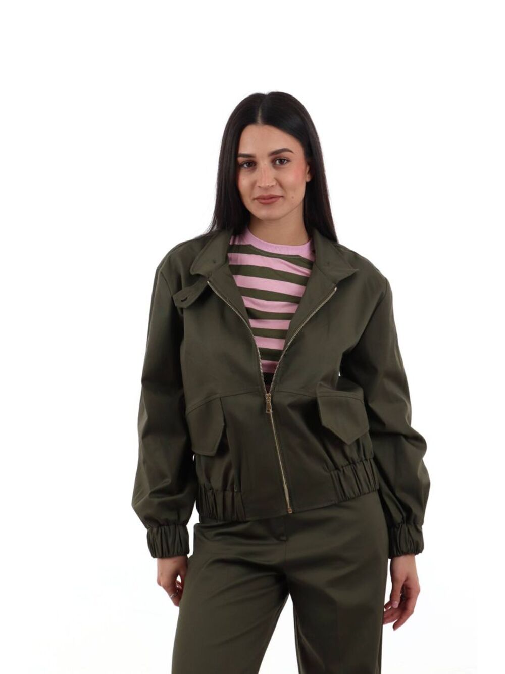 I AM Giubbino Donna Mod. 41768 TASCHE VERDE MILITARE Militare