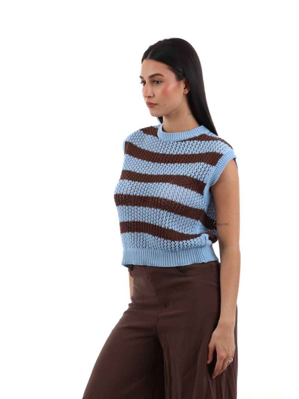 I AM Gilet Donna Mod. 6091 M8CROCHET MORO/CELESTE