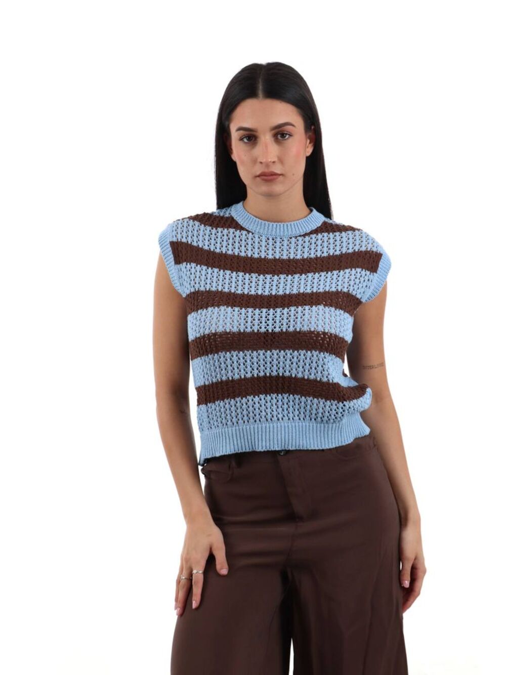 I AM Gilet Donna Mod. 6091 M8CROCHET MORO/CELESTE