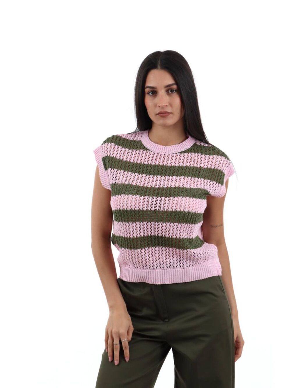I AM Gilet Donna Mod. 6091 M8CROCHET VEDRE/ROSA
