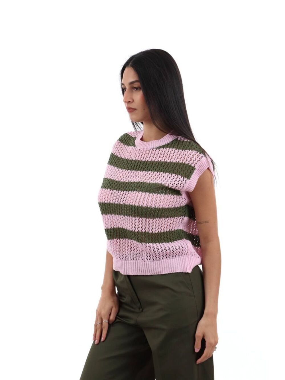 I AM Gilet Donna Mod. 6091 M8CROCHET VEDRE/ROSA
