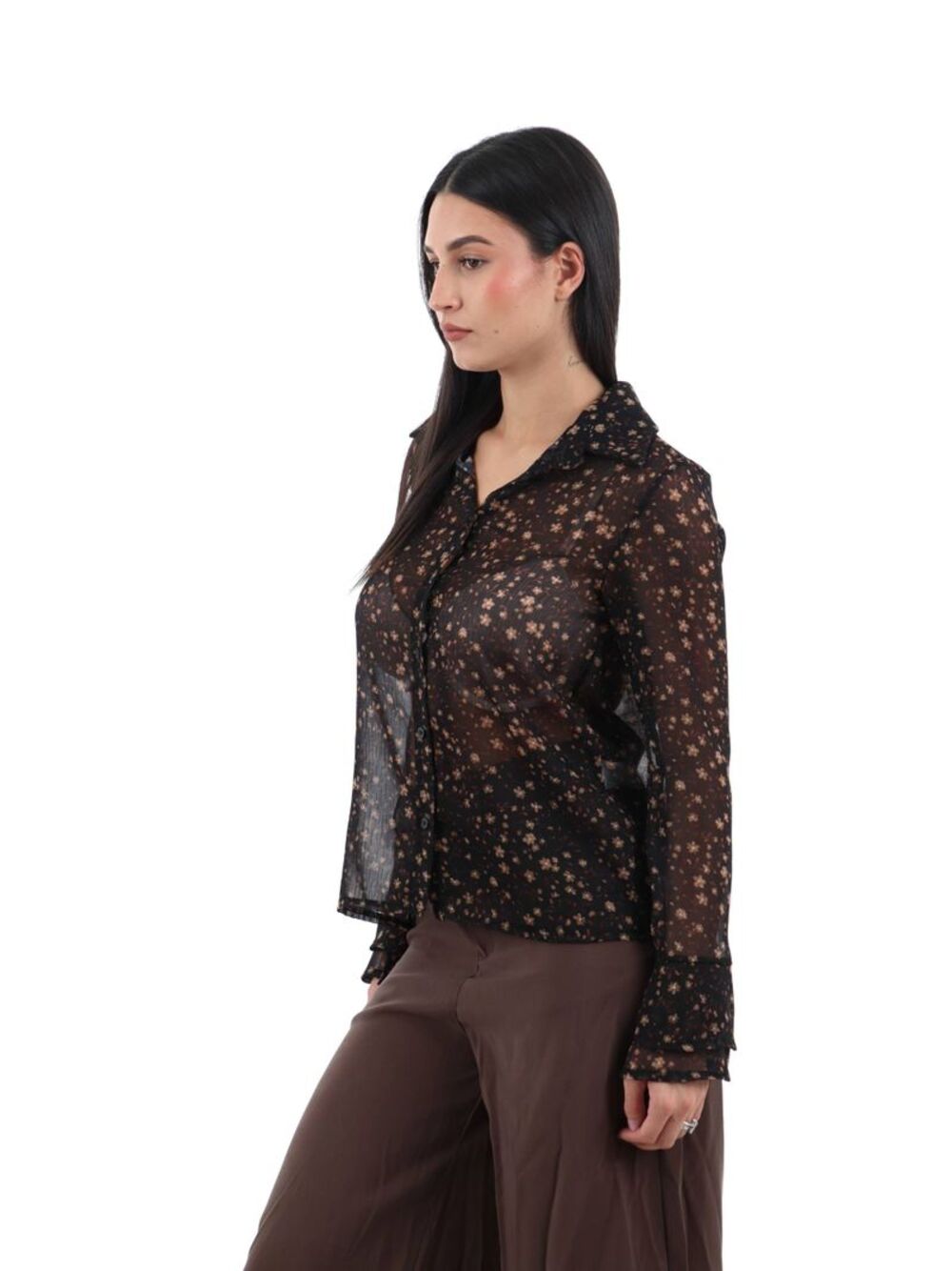 I AM Camicia m/l Donna Mod. 95242 FIORE NERO Nero