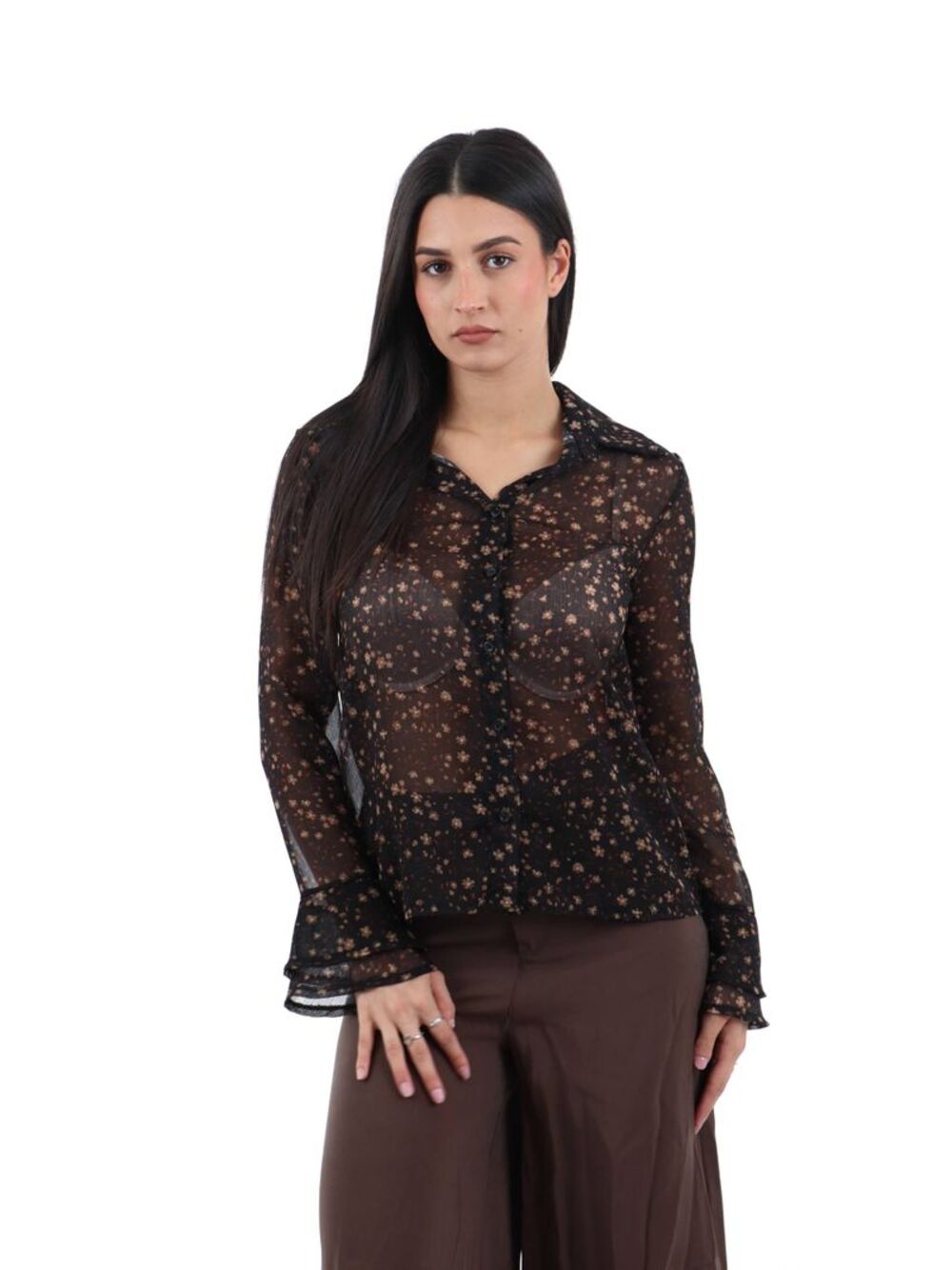 I AM Camicia m/l Donna Mod. 95242 FIORE NERO Nero