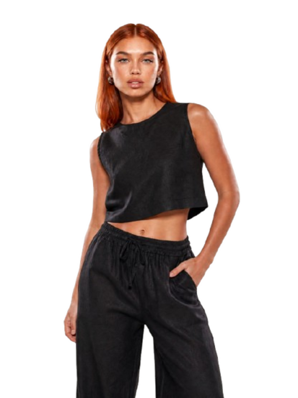 I AM Top Donna Mod. CROPTOP LINO NERO Nero