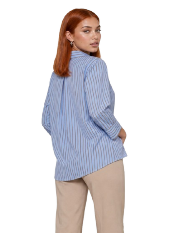 I AM Camicia Donna Mod. PE26074 POPELINE CIELO/TABACCO