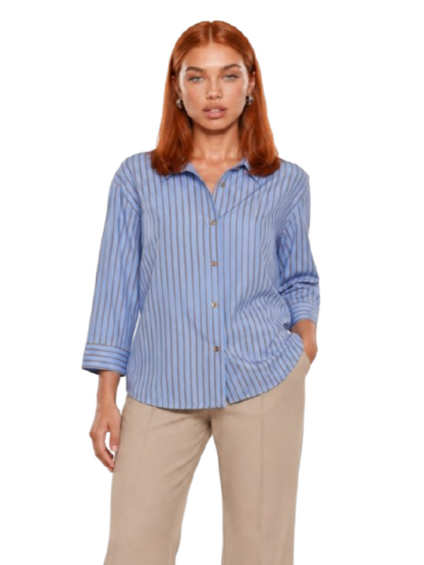 I AM Camicia Donna Mod. PE26074 POPELINE CIELO/TABACCO
