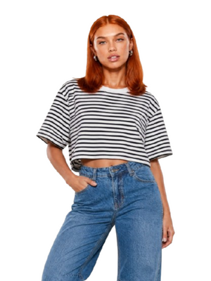 I AM T-shirt Mod. SLE6TS241028D RIGHE PANNA/NERO