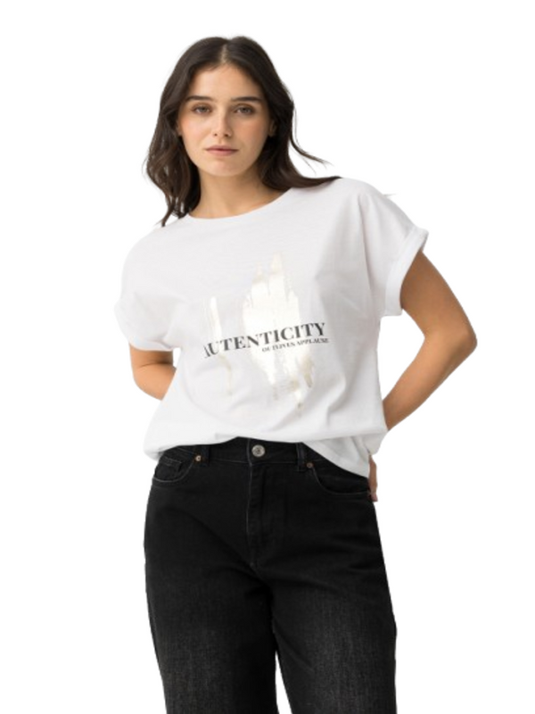 Tiffosi T-shirt Donna Mod. 10064704 NOTE 001 Bianco