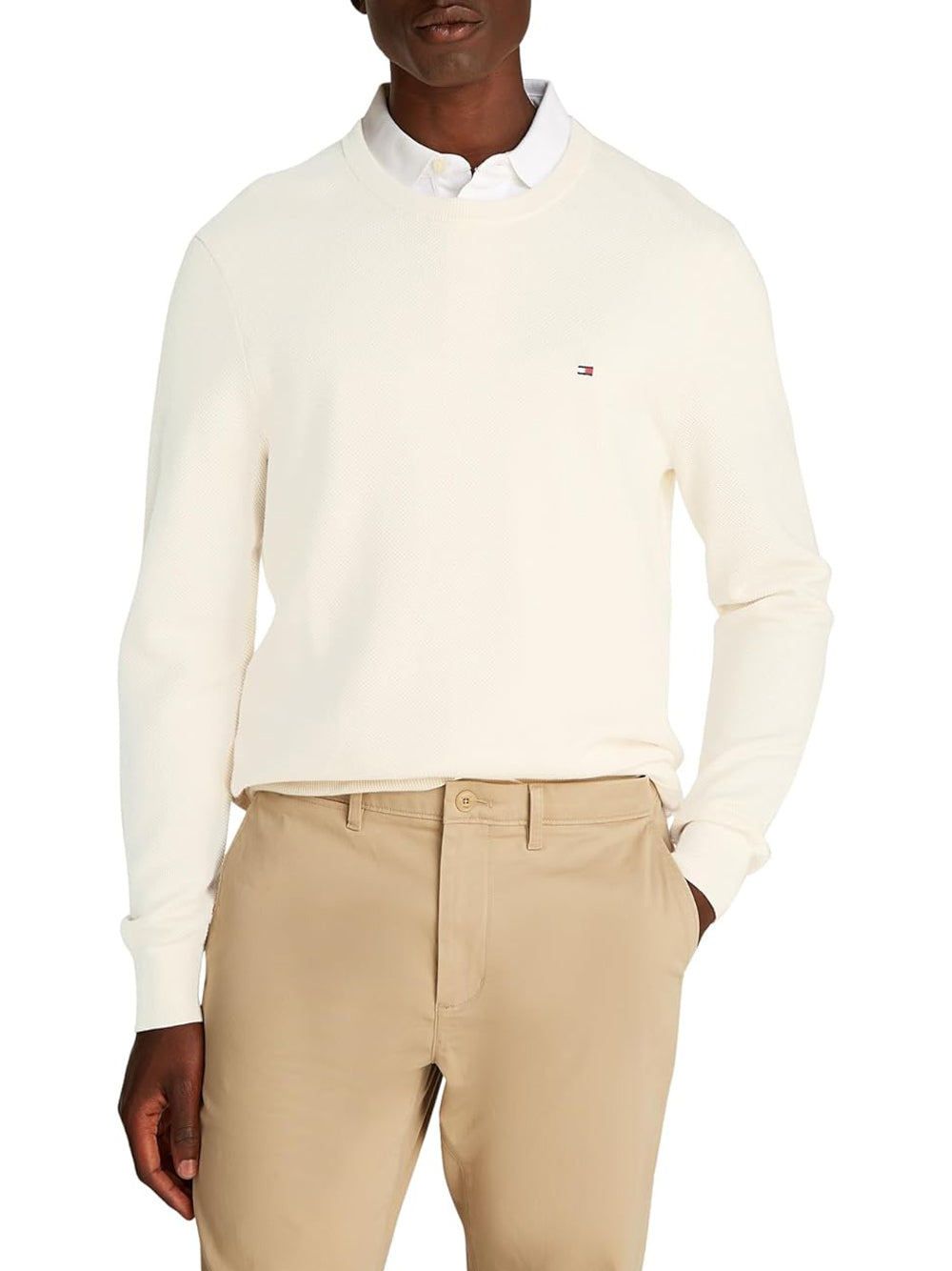 Tommy Hilfiger Maglione Girocollo Uomo Mod. MW0MW36347 ZOO Latte