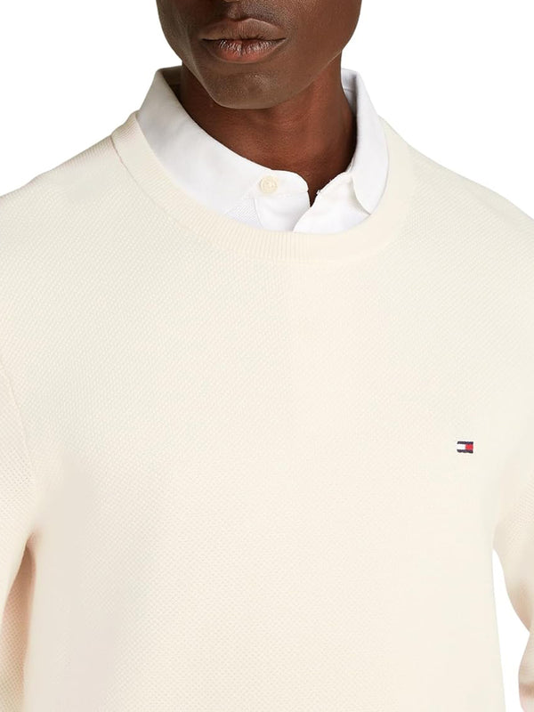 Tommy Hilfiger Maglione Girocollo Uomo Mod. MW0MW36347 ZOO Latte