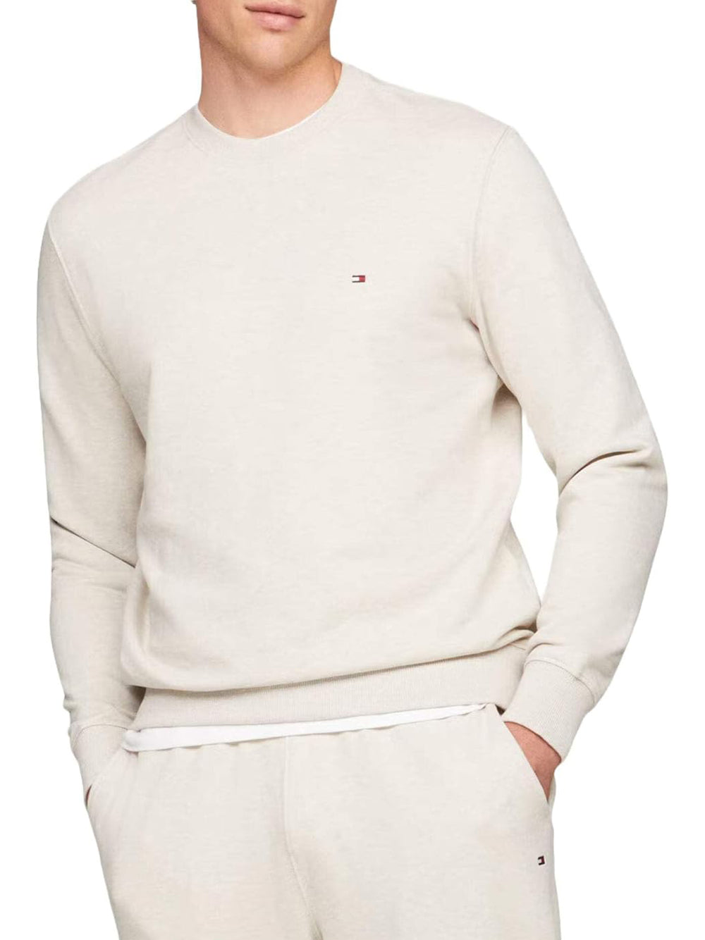 Tommy Hilfiger Felpa Girocollo Uomo Mod. MW0MW37237 HGF Panna