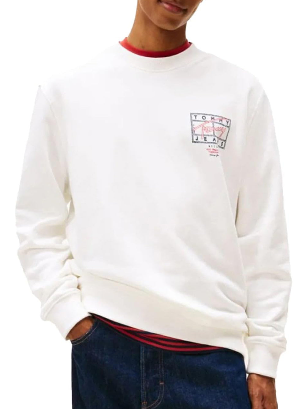 Tommy Hilfiger Felpa Girocollo Uomo Mod. DM0DM22366 YBL Bianco