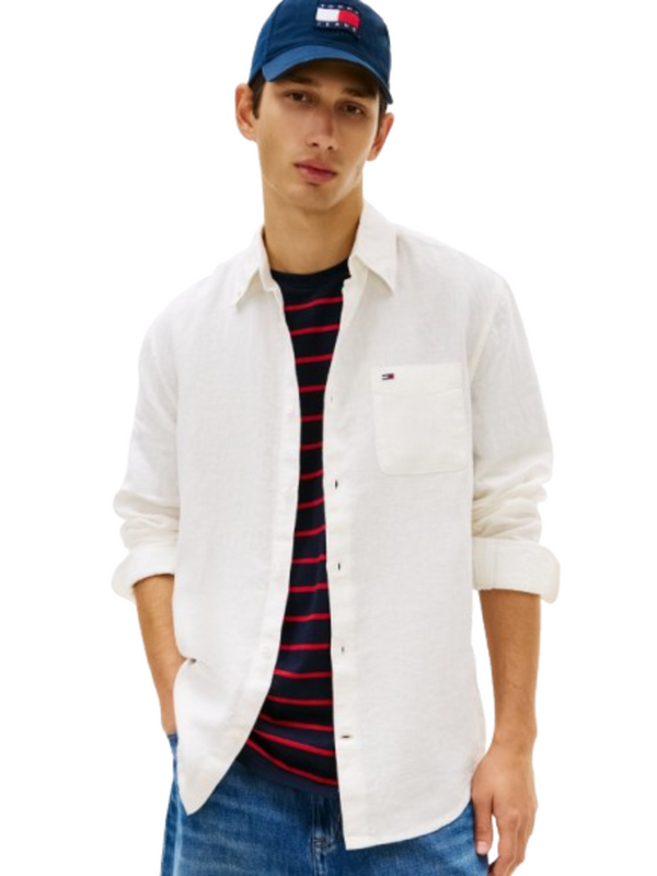 Tommy Hilfiger Camicia m/l Uomo Mod. DM0DM22760 YBL Bianco
