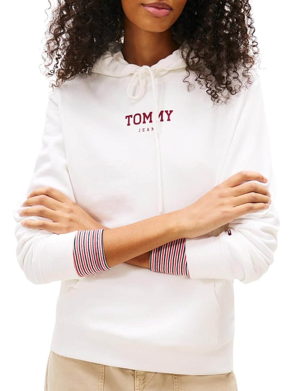 Tommy Hilfiger Felpa cappuccio Donna Mod. DW0DW21921 YBL Panna