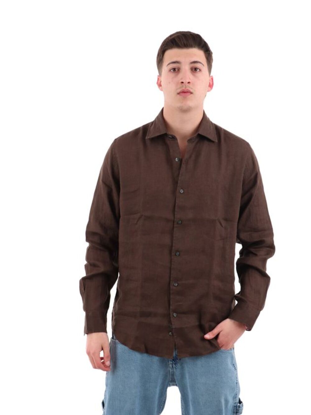 YOS Camicia m/l Uomo Mod. 9432900 LINO-FRANCIA 679 Cioccolato