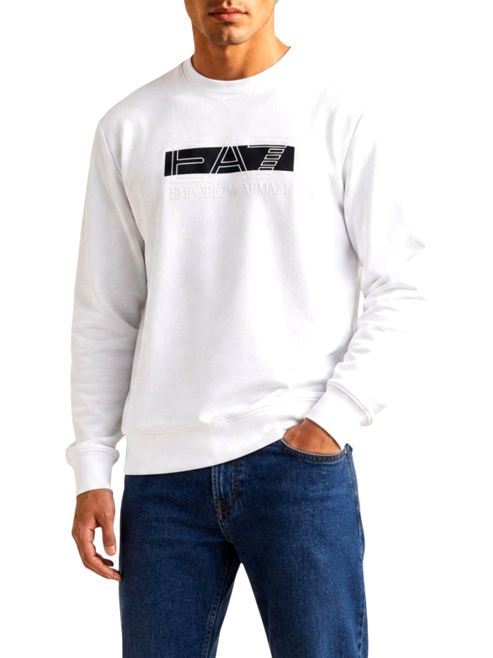 Ea7 Emporio Armani Felpa Girocollo Uomo Mod. 7M002425 AF10377 M0003 Bianco