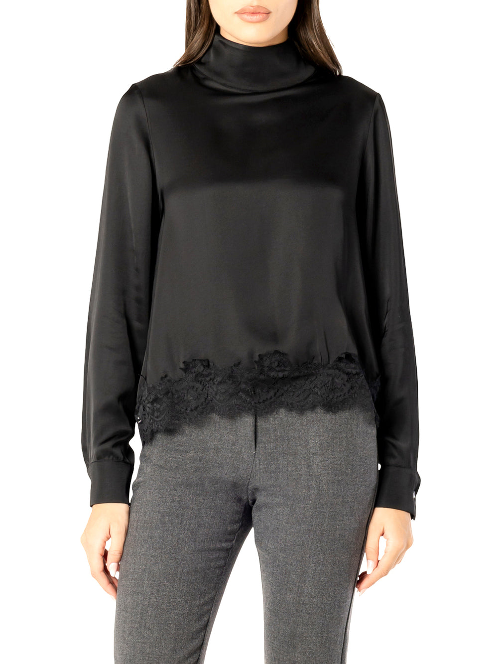 I AM Camicia m/l Donna Mod. L022 RASOePIZZO NERO Nero