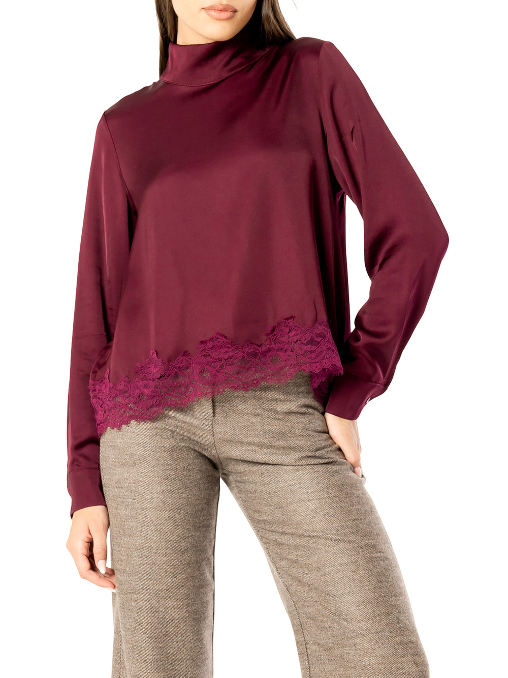 I AM Camicia m/l Donna Mod. L022 RASOePIZZO PRUGNA Prugna