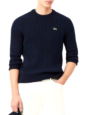 Lacoste Maglione Girocollo Uomo Mod. AH762 TRECCIA COT802 Blu